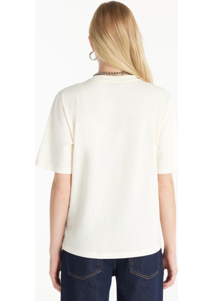 Bisiklet Yaka Baskılı Ekru Kadın T-Shirt TBWRTS1054 fırsatları