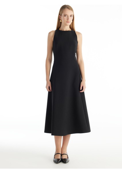 Bisiklet Yaka Düz Siyah Midi Kadın Elbise TBWRDR1030 modelleri