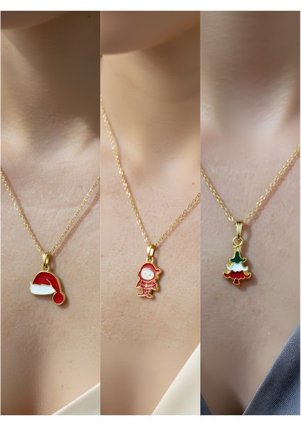 Yeni Yıl Üçlü Kombin Altın Kaplama Kolye Seti