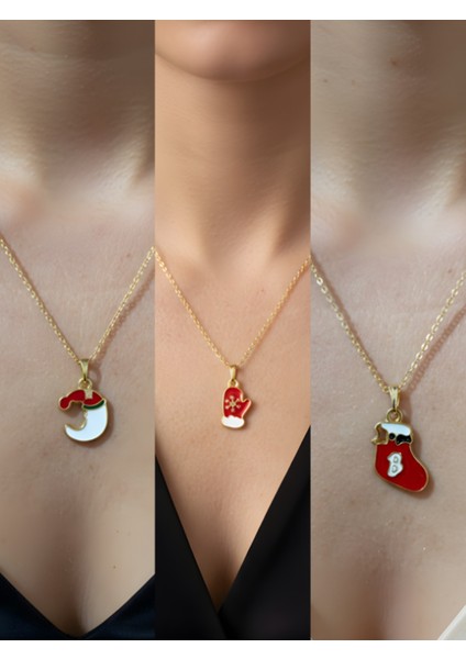 Yeni Yıl Üçlü Kombin Altın Kaplama Kolye Seti