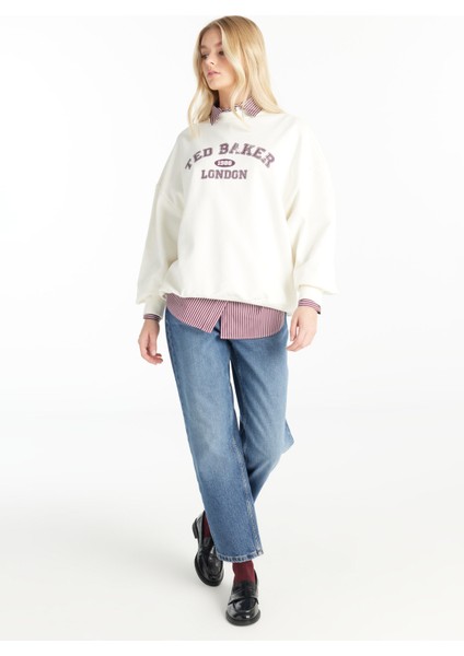 Bisiklet Yaka Baskılı Ekru Kadın Sweatshırt TBWRTS1035 fiyatları