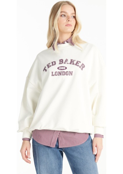 Bisiklet Yaka Baskılı Ekru Kadın Sweatshırt TBWRTS1035 modelleri