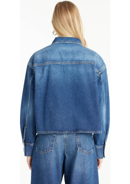 Oversized Klasik Gömlek Yaka Düz Koyu Mavi Kadın Gömlek TBWRDN1034 indirimleri