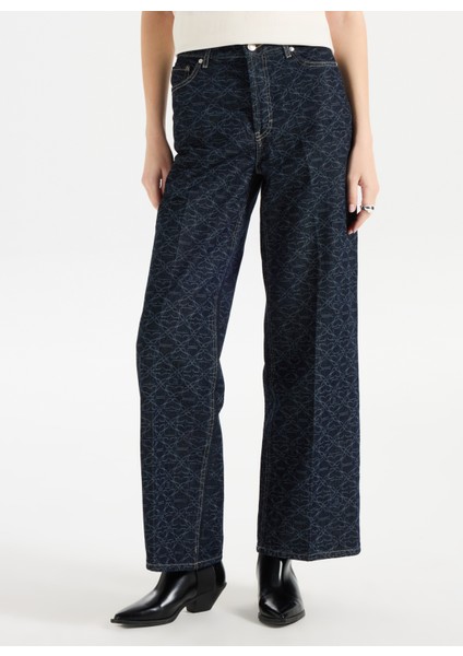 Yüksek Bel Bol Paça Normal Lacivert Kadın Denim Pantolon 50541522 modelleri