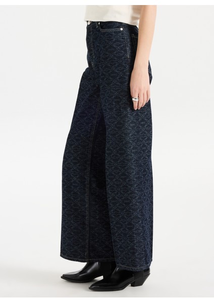 Yüksek Bel Bol Paça Normal Lacivert Kadın Denim Pantolon 50541522 fırsatları