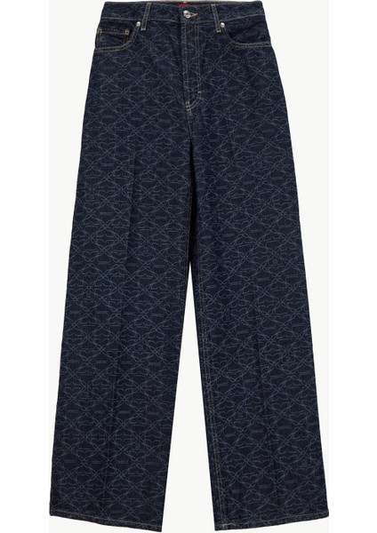 Yüksek Bel Bol Paça Normal Lacivert Kadın Denim Pantolon 50541522