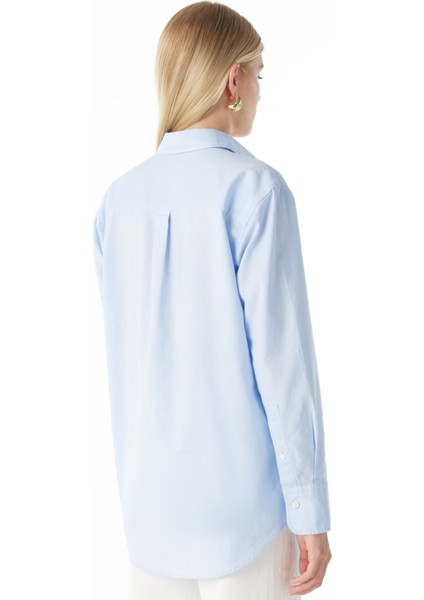 Regular Fit Klasik Gömlek Yaka Oxford Mavi Kadın Gömlek TBWRSH1030 modelleri