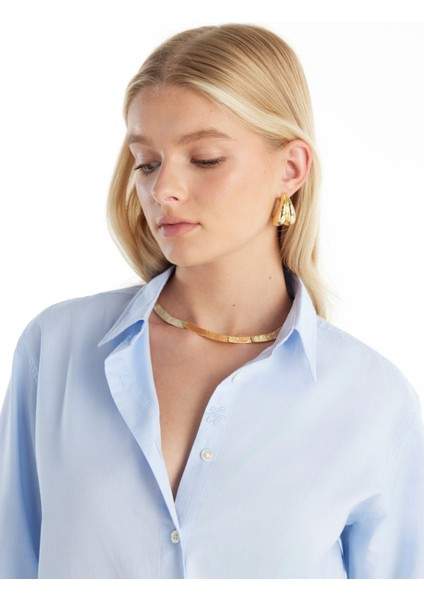 Regular Fit Klasik Gömlek Yaka Oxford Mavi Kadın Gömlek TBWRSH1030 indirimleri