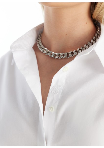 Regular Fit Klasik Gömlek Yaka Oxford Kırık Beyaz Kadın Gömlek TBWRSH1030 indirimleri