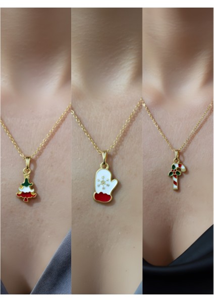 Yeni Yıl Üçlü Kombin Altın Kaplama Kolye Seti