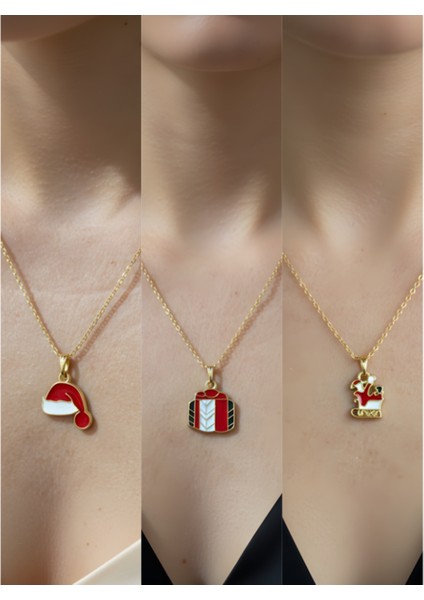 Yeni Yıl Üçlü Kombin Altın Kaplama Kolye Seti