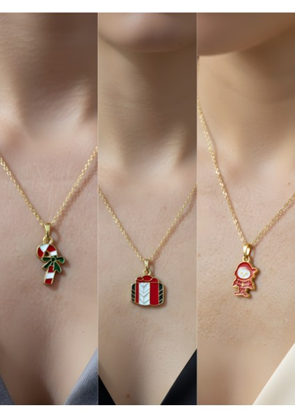 Yeni Yıl Üçlü Kombin Altın Kaplama Kolye Seti
