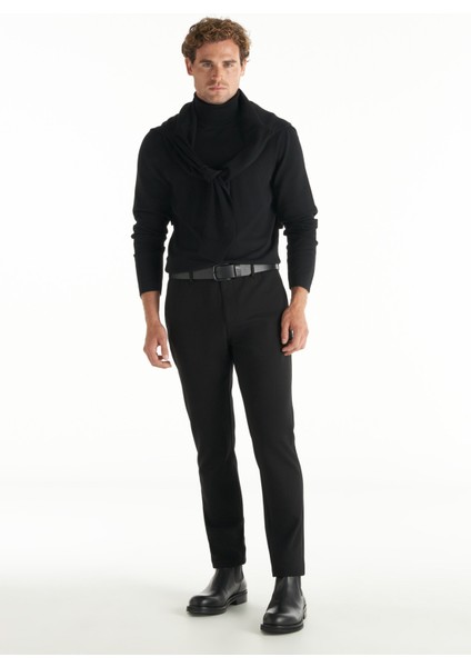Lastikli Bel Slim Paça Slim Straight Siyah Erkek Pantolon TBMRTR1042