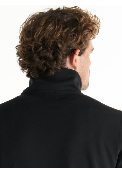Dik Yaka Düz Siyah Erkek Sweatshırt TBMRTS1062 fırsatları