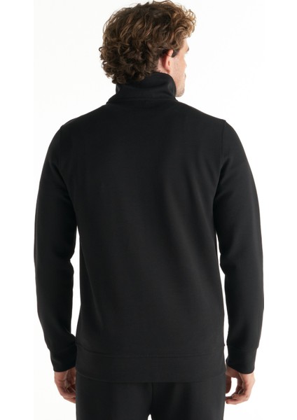 Dik Yaka Düz Siyah Erkek Sweatshırt TBMRTS1062 indirimleri