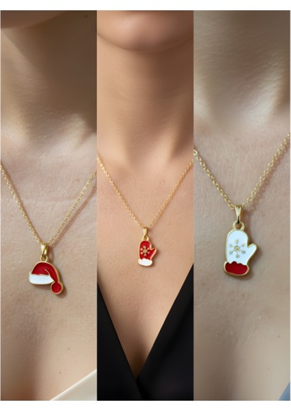 Yeni Yıl Üçlü Kombin Altın Kaplama Kolye Seti