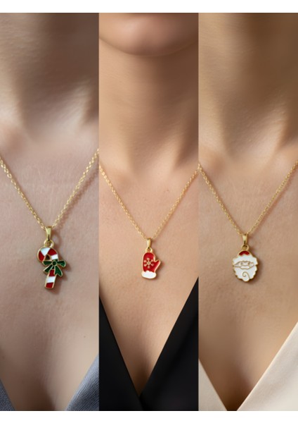 Yeni Yıl Üçlü Kombin Altın Kaplama Kolye Seti