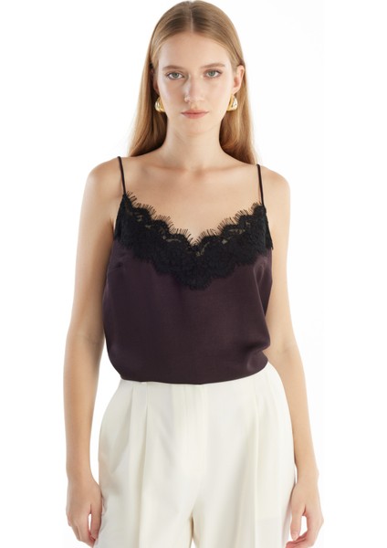 V Yaka Düz Koyu Kahve Kadın Bluz TBWRSH1016