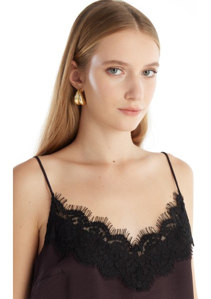 V Yaka Düz Koyu Kahve Kadın Bluz TBWRSH1016 indirimleri