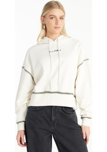 Kapüşon Yaka Düz Ekru Kadın Sweatshırt TBWRTS1034