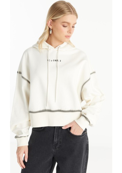 Kapüşon Yaka Düz Ekru Kadın Sweatshırt TBWRTS1034 modelleri