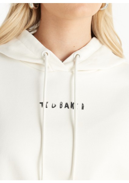 Kapüşon Yaka Düz Ekru Kadın Sweatshırt TBWRTS1034 indirimleri