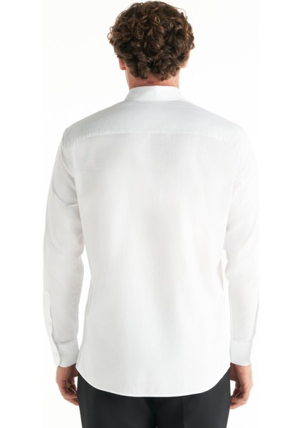 Comfort Fit Düğmeli Yaka Oxford Beyaz Erkek Gömlek TBMRSH1010 fırsatları