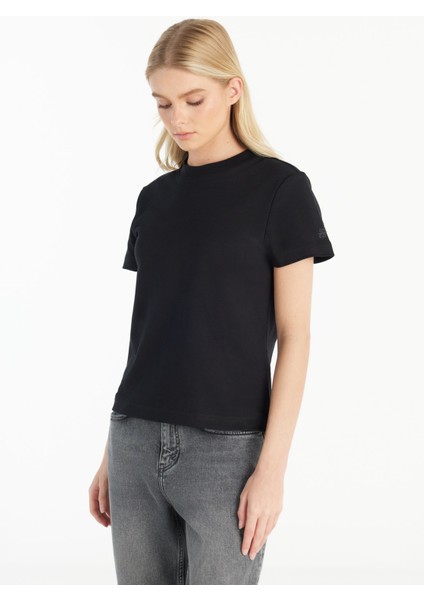 Bisiklet Yaka Düz Siyah Kadın T-Shirt TBWRTS1084 modelleri