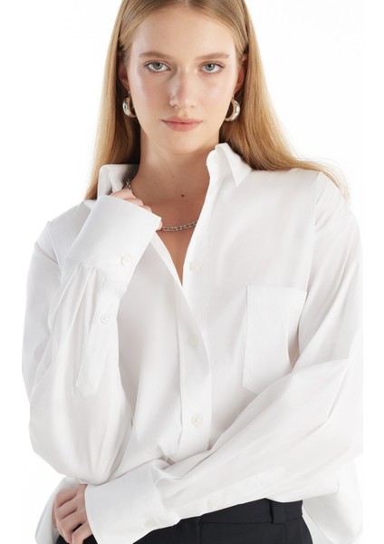 Regular Fit Klasik Gömlek Yaka Düz Kırık Beyaz Kadın Gömlek TBWRSH1019 fiyatları