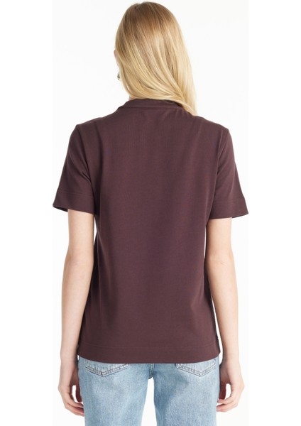 Bisiklet Yaka Baskılı Bordo Kadın T-Shirt TBWRTS1029 fırsatları