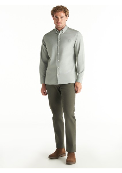 Comfort Fit Düğmeli Yaka Oxford Haki Erkek Gömlek TBMRSH1010 fiyatları