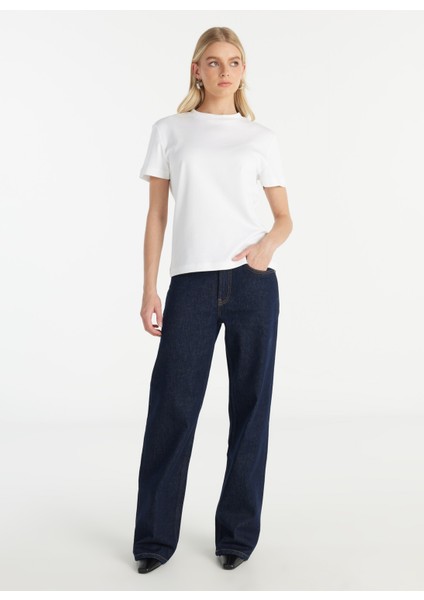 Bisiklet Yaka Düz Kırık Beyaz Kadın T-Shirt TBWRTS1084 fiyatları