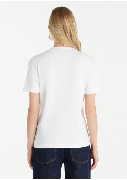 Bisiklet Yaka Düz Kırık Beyaz Kadın T-Shirt TBWRTS1084 fırsatları