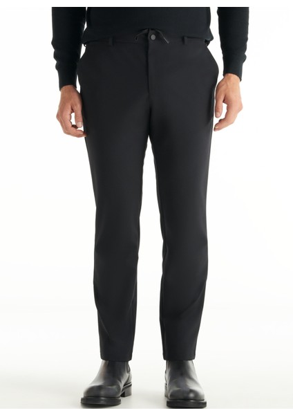 Bağlamalı Bel Normal Paça Tapered Fit Siyah Erkek Pantolon TBMRTR1031 fiyatları