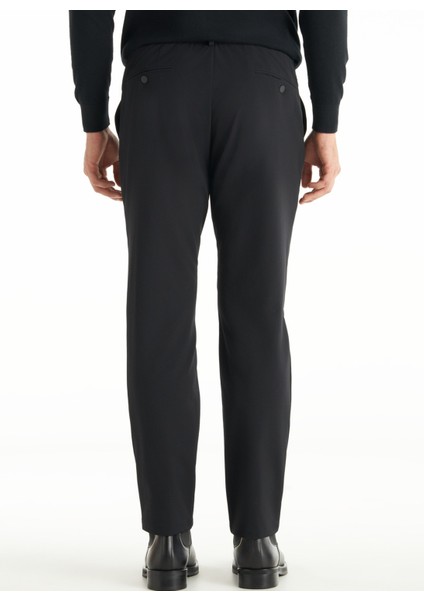 Bağlamalı Bel Normal Paça Tapered Fit Siyah Erkek Pantolon TBMRTR1031 fırsatları