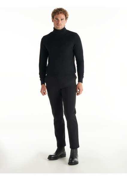 Bağlamalı Bel Normal Paça Tapered Fit Siyah Erkek Pantolon TBMRTR1031 indirimleri