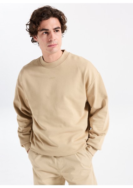 Bisiklet Yaka Bej Erkek Sweatshırt 50525892_DAPOCREW modelleri