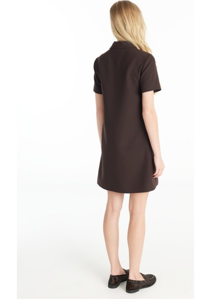 Polo Yaka Düz Koyu Kahve Midi Kadın Elbise TBWRDR1004-1 indirimleri