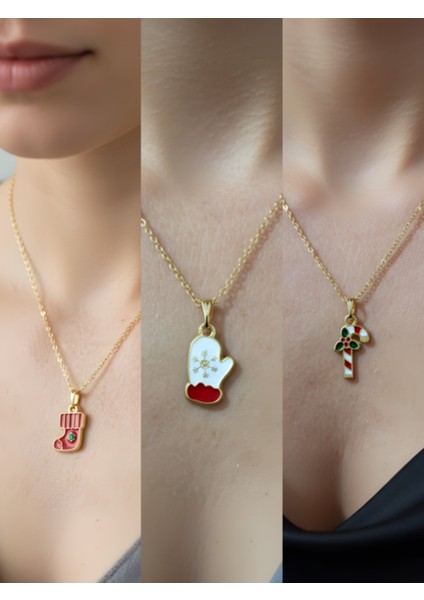 Yeni Yıl Üçlü Kombin Altın Kaplama Kolye Seti