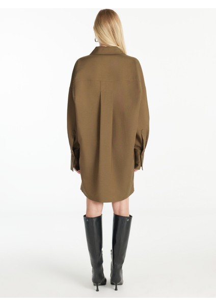 Gömlek Yaka Düz Haki Mini Kadın Elbise TBWRDR1001 indirimleri
