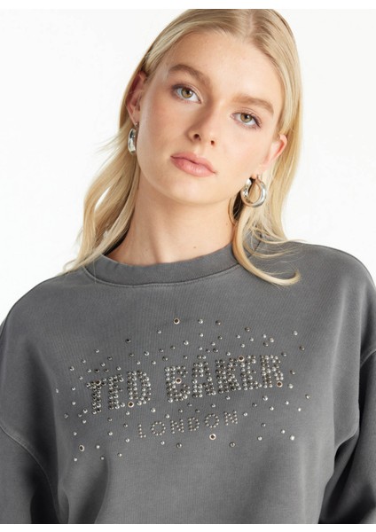Bisiklet Yaka Taşlı Antrasit Kadın Sweatshırt TBWRTS1033 indirimleri