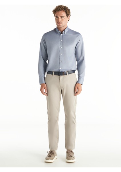 Comfort Fit Düğmeli Yaka Oxford Koyu Mavi Erkek Gömlek TBMRSH1010 fiyatları