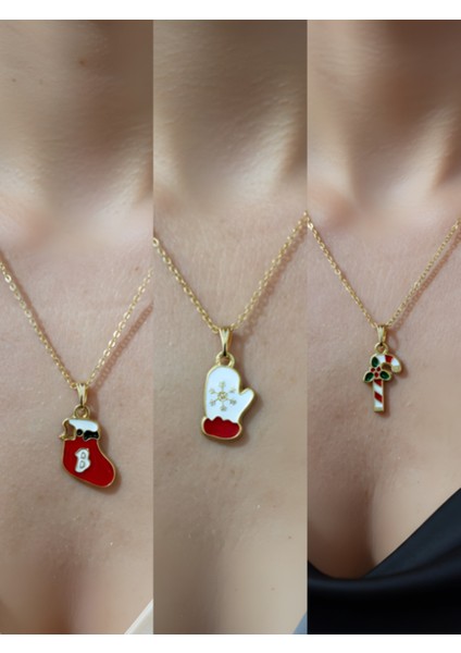 Yeni Yıl Üçlü Kombin Altın Kaplama Kolye Seti