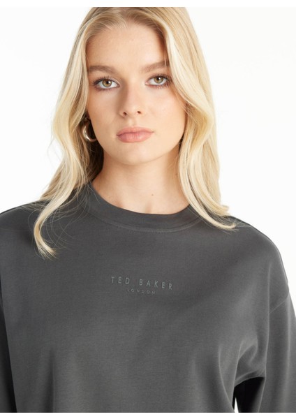 Bisiklet Yaka Baskılı Antrasit Kadın T-Shirt TBWRTS1017 indirimleri