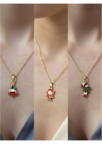 Yeni Yıl Üçlü Kombin Altın Kaplama Kolye Seti