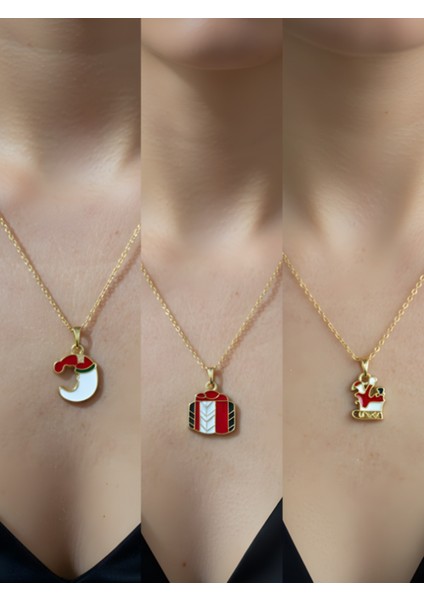 Yeni Yıl Üçlü Kombin Altın Kaplama Kolye Seti