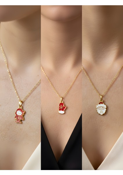 Yeni Yıl Üçlü Kombin Altın Kaplama Kolye Seti
