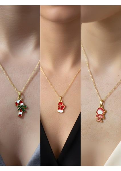 Yeni Yıl Üçlü Kombin Altın Kaplama Kolye Seti