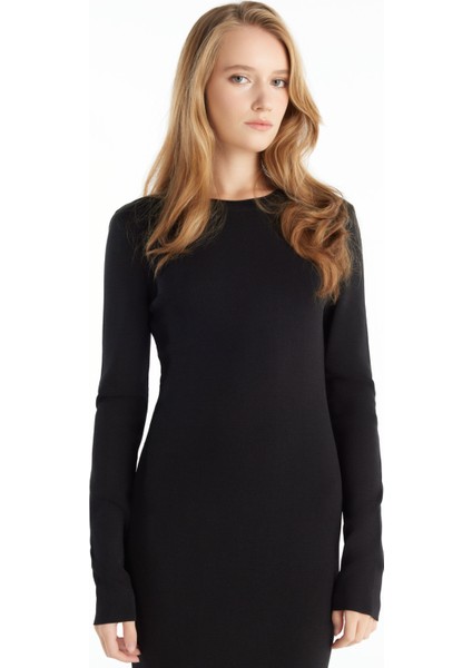 Bisiklet Yaka Düz Siyah Uzun Kadın Elbise TBWRKW1049 fiyatları