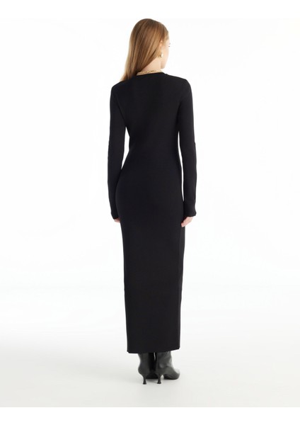 Bisiklet Yaka Düz Siyah Uzun Kadın Elbise TBWRKW1049 indirimleri